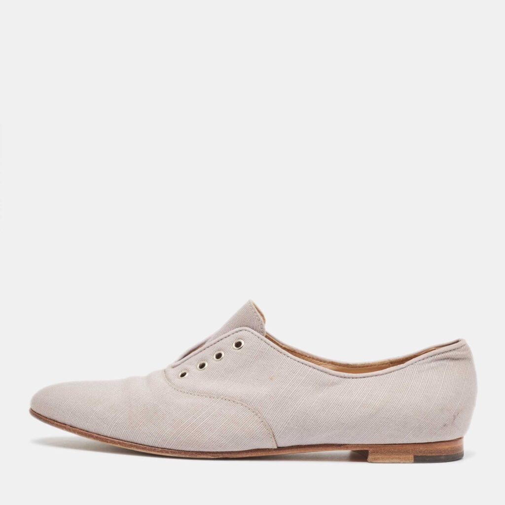 luxury-women-manolo-blahnik-used-shoes-p961616-003 Manolo Blahnik Grey Canvas Oxfords Size 39.5