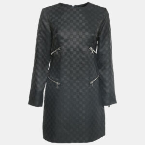 Marc by Marc Jacobs Black Checkered Gabardine Zip Detail Mini Dress S