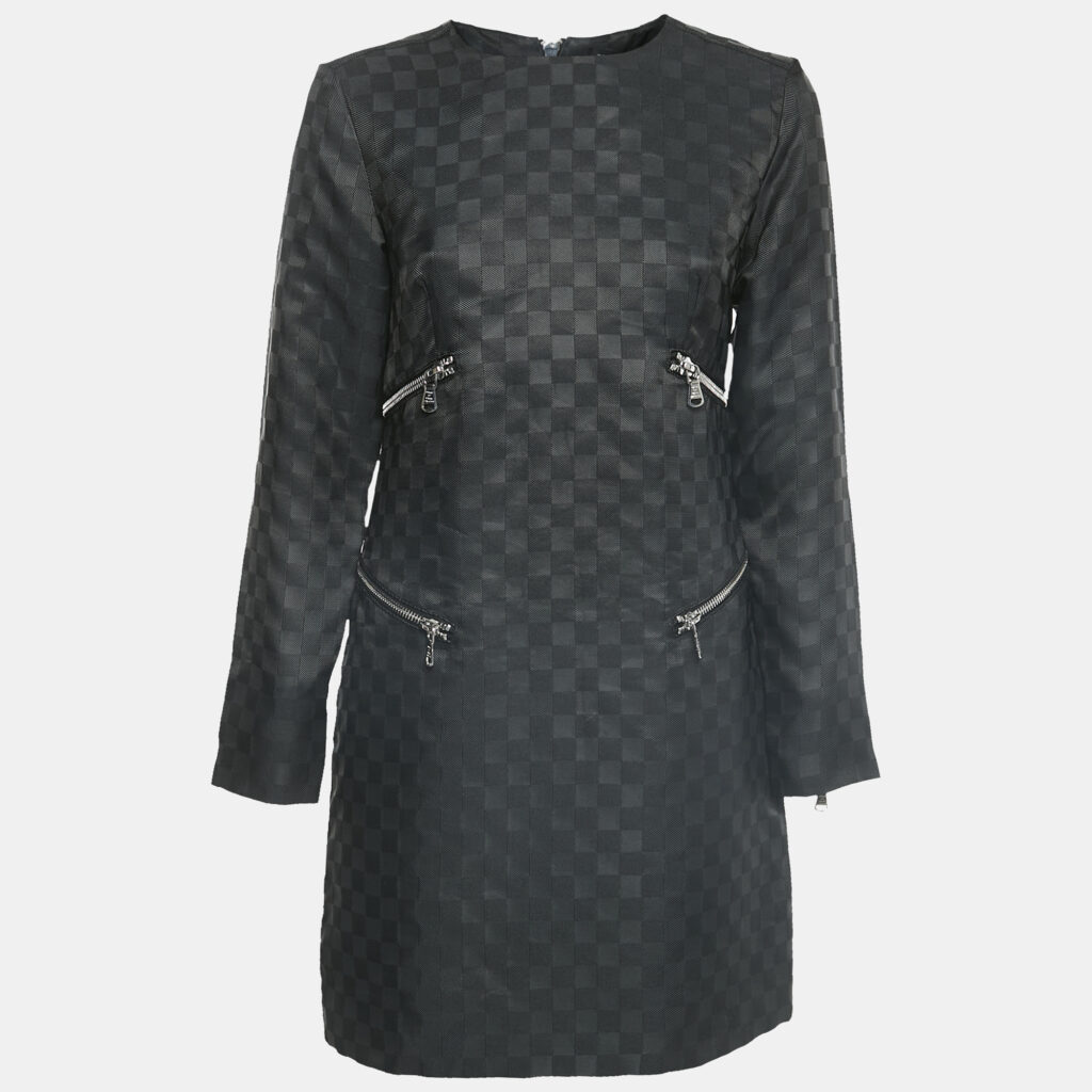 Marc by Marc Jacobs Black Checkered Gabardine Zip Detail Mini Dress S