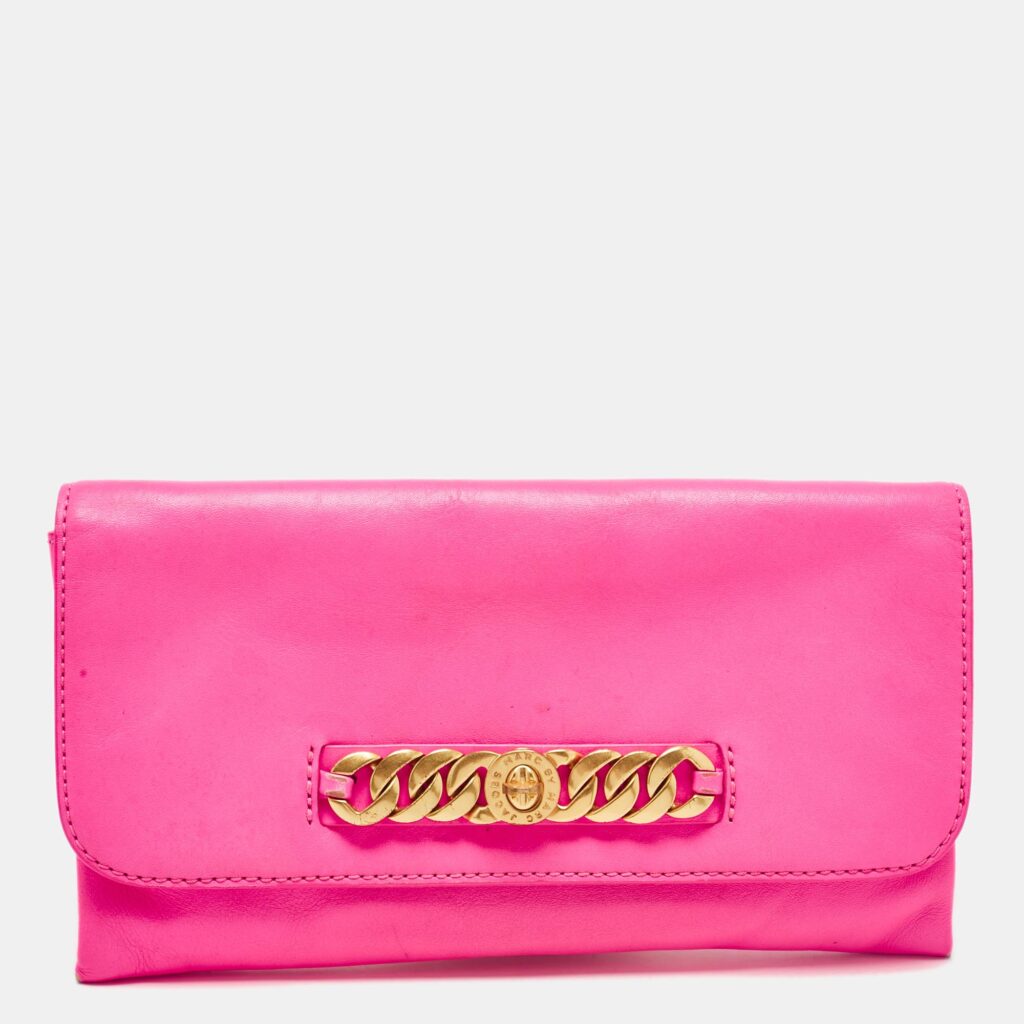 luxury-women-marc-by-marc-jacobs-used-handbags-p1043584-011 Marc by Marc Jacobs Neon Pink Leather Katie Clutch