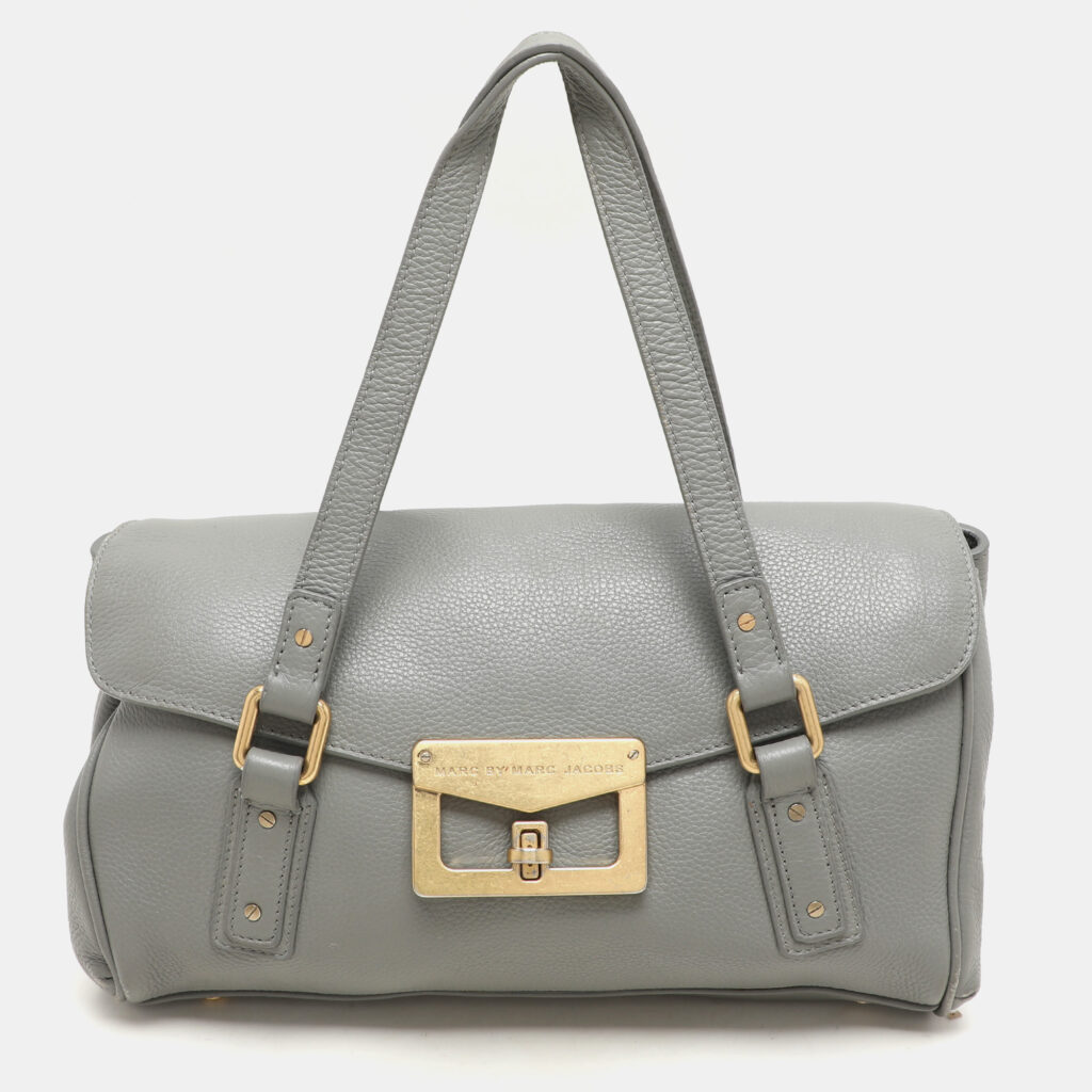 luxury-women-marc-by-marc-jacobs-used-handbags-p1156623-025 Marc by Marc Jacobs Grey Leather Turn Lock Flap Satchel