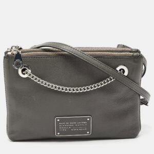 Marc by Marc Jacobs Grey Leather New Too Hot To Handle Double Decker Crossbody Bag
