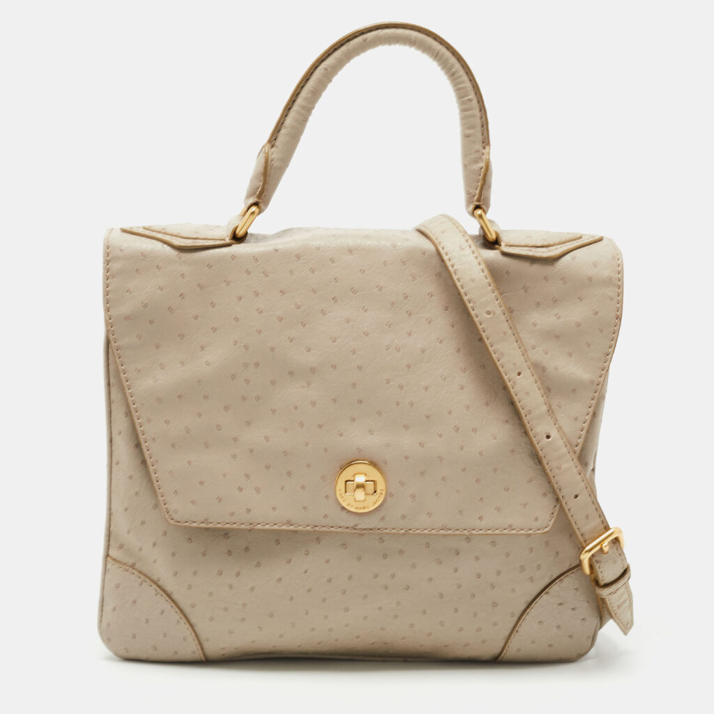 luxury-women-marc-by-marc-jacobs-used-handbags-p769713-006 Marc by Marc Jacobs Grey Ostrich Embossed Leather Flap Top Handle Bag
