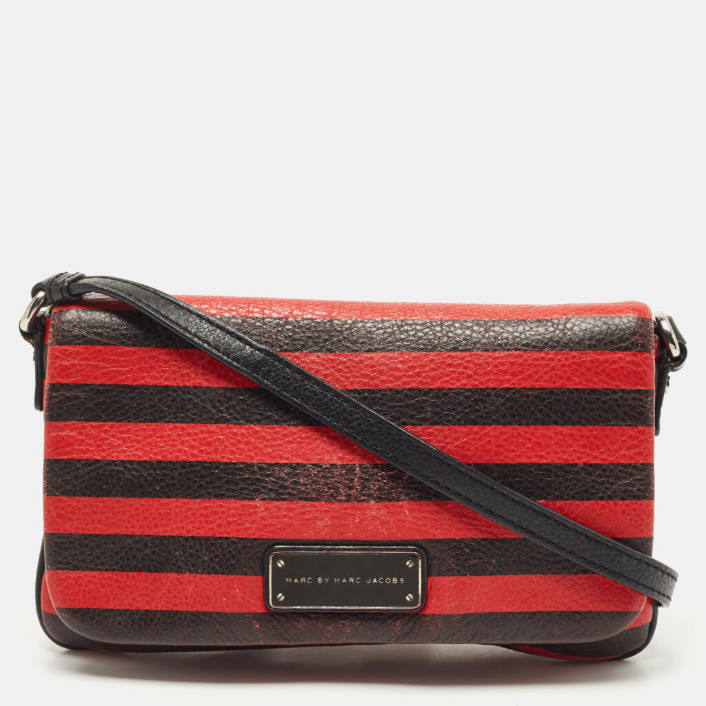 luxury-women-marc-by-marc-jacobs-used-handbags-p817161-019 Marc by Marc Jacobs Red/Black Stripe Leather Percy Flap Crossbody Bag