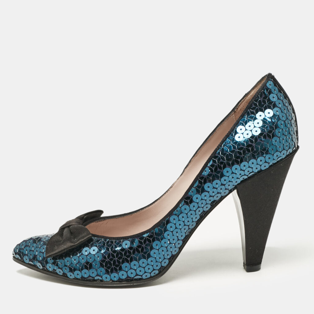 luxury-women-marc-by-marc-jacobs-used-shoes-p1099731-003 Marc by Marc Jacobs Blue/Black Sequins Block Heel Pumps Size 41