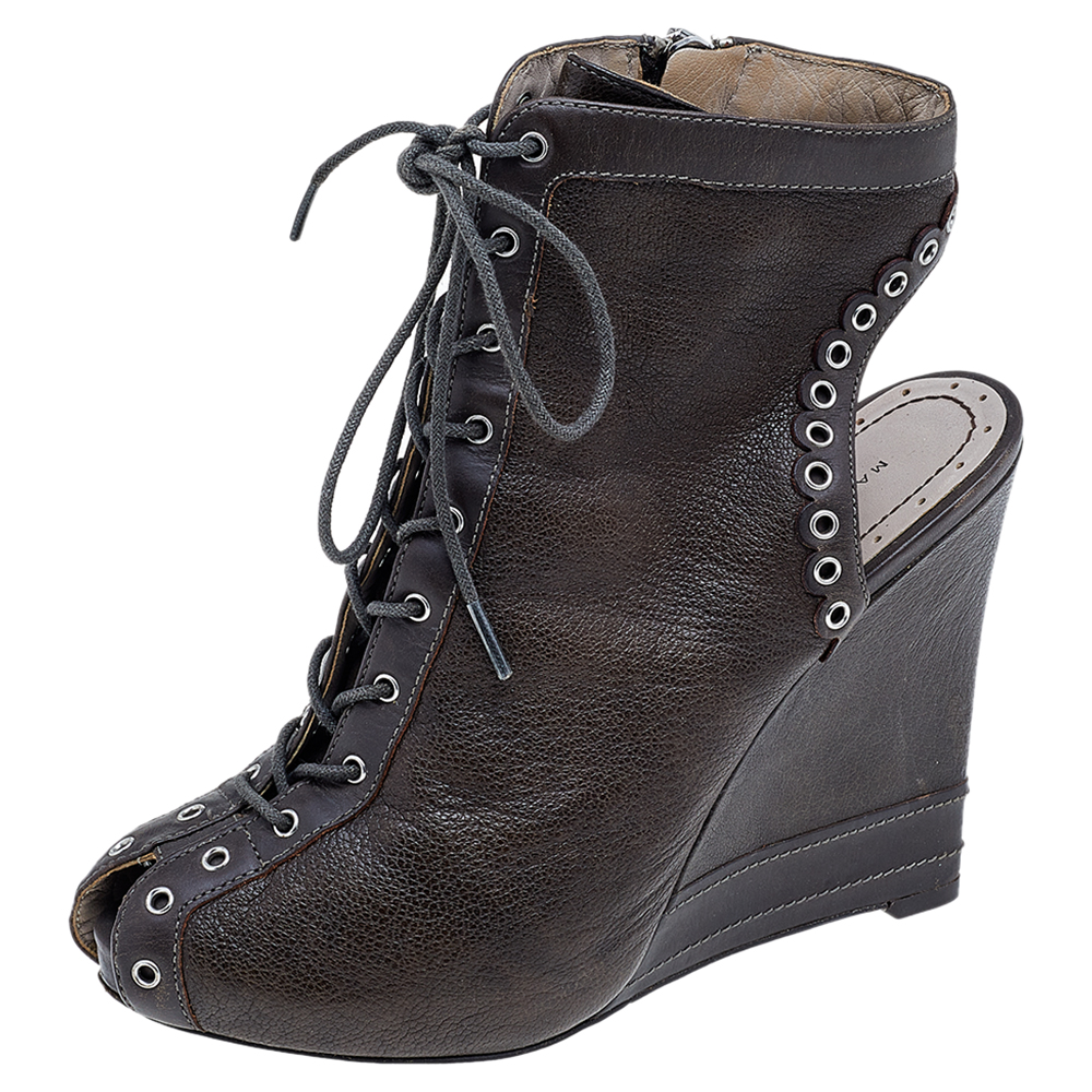 luxury-women-marc-by-marc-jacobs-used-shoes-p542391-009-2 Marc by Marc Jacobs Brown Leather Wedge Booties Size 36