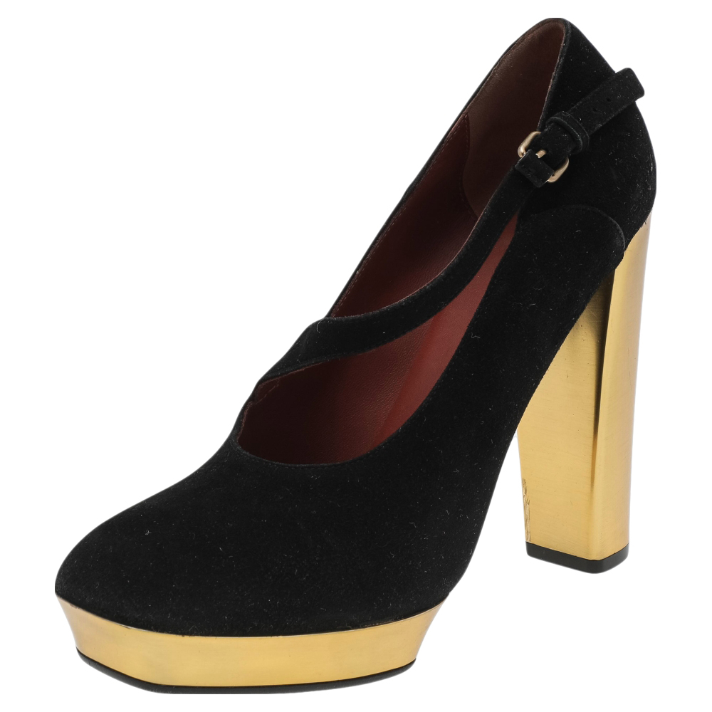 luxury-women-marc-by-marc-jacobs-used-shoes-p597025-004-2 Marc by Marc Jacobs Black Suede Platform Block Heel Pumps Size 38.5