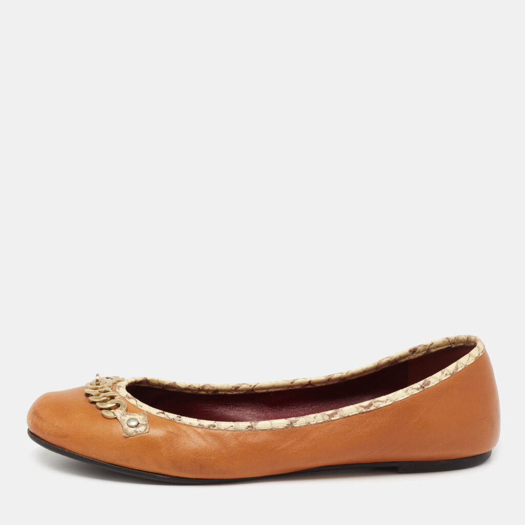 luxury-women-marc-by-marc-jacobs-used-shoes-p641063-003-2 Marc by Marc Jacobs Tan Leather Chain Detail Ballet Flats Size 38.5