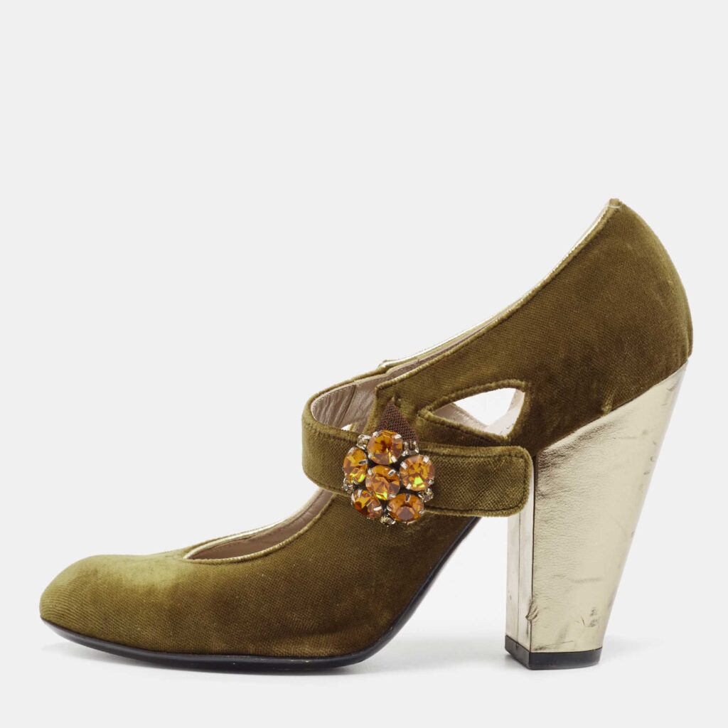 luxury-women-marc-by-marc-jacobs-used-shoes-p890698-003 Marc by Marc Jacobs Olive Green Suede Mary Jane Pumps Size 37