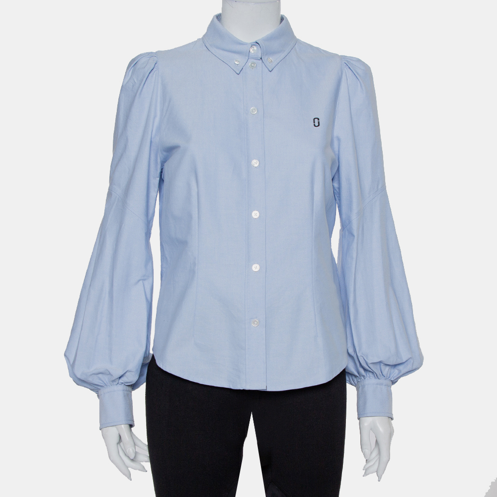 luxury-women-marc-jacobs-new-clothes-p431999-008 Marc Jacobs Blue Cotton Paneled Puff Sleeve Detail Fitted Shirt M