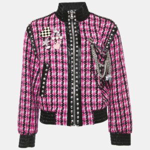 Marc Jacobs Pink Tweed Brooch Detail Zip -Up Jacket S