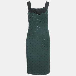 Marc Jacobs Green/Black Dot Print Crepe Ruffled Sleeveless Dress S