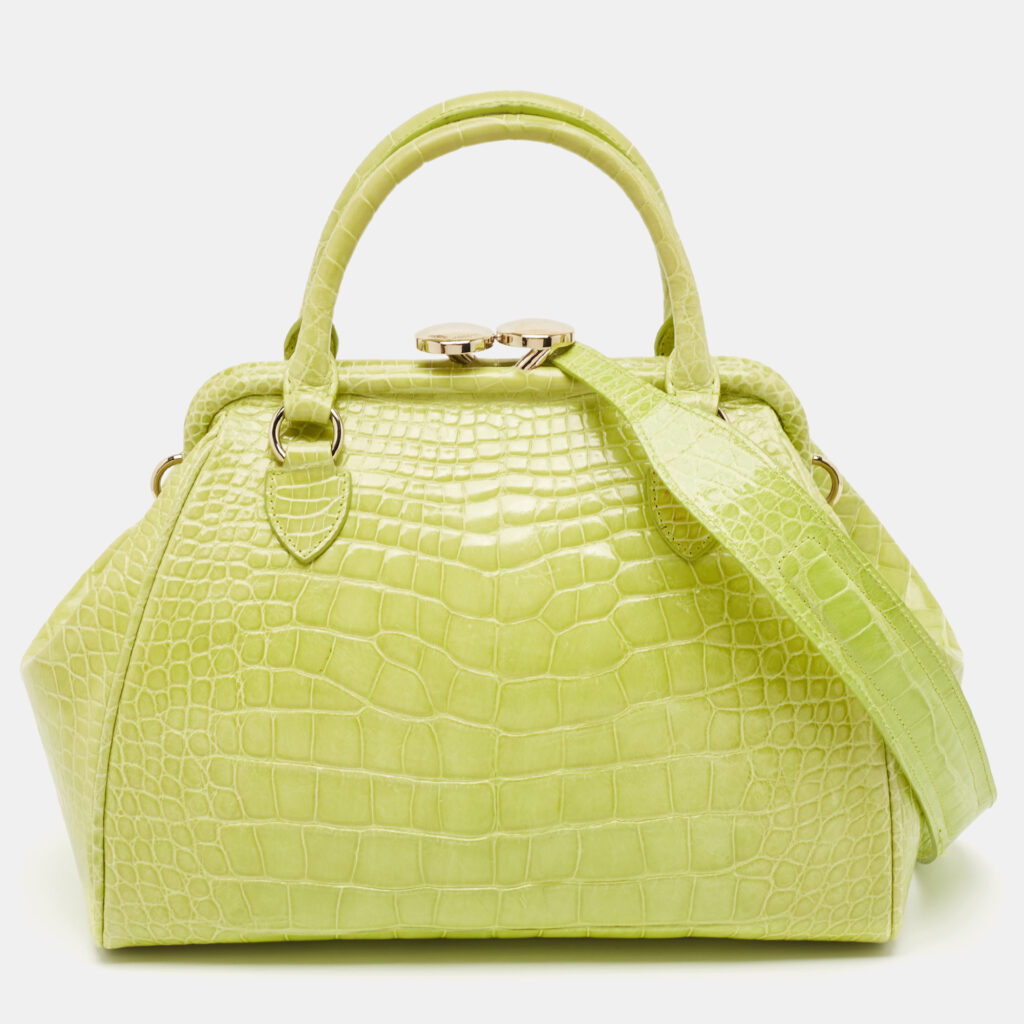 luxury-women-marc-jacobs-used-handbags-p1040548-012 Marc Jacobs Yellow Green Alligator Mini Stam Satchel