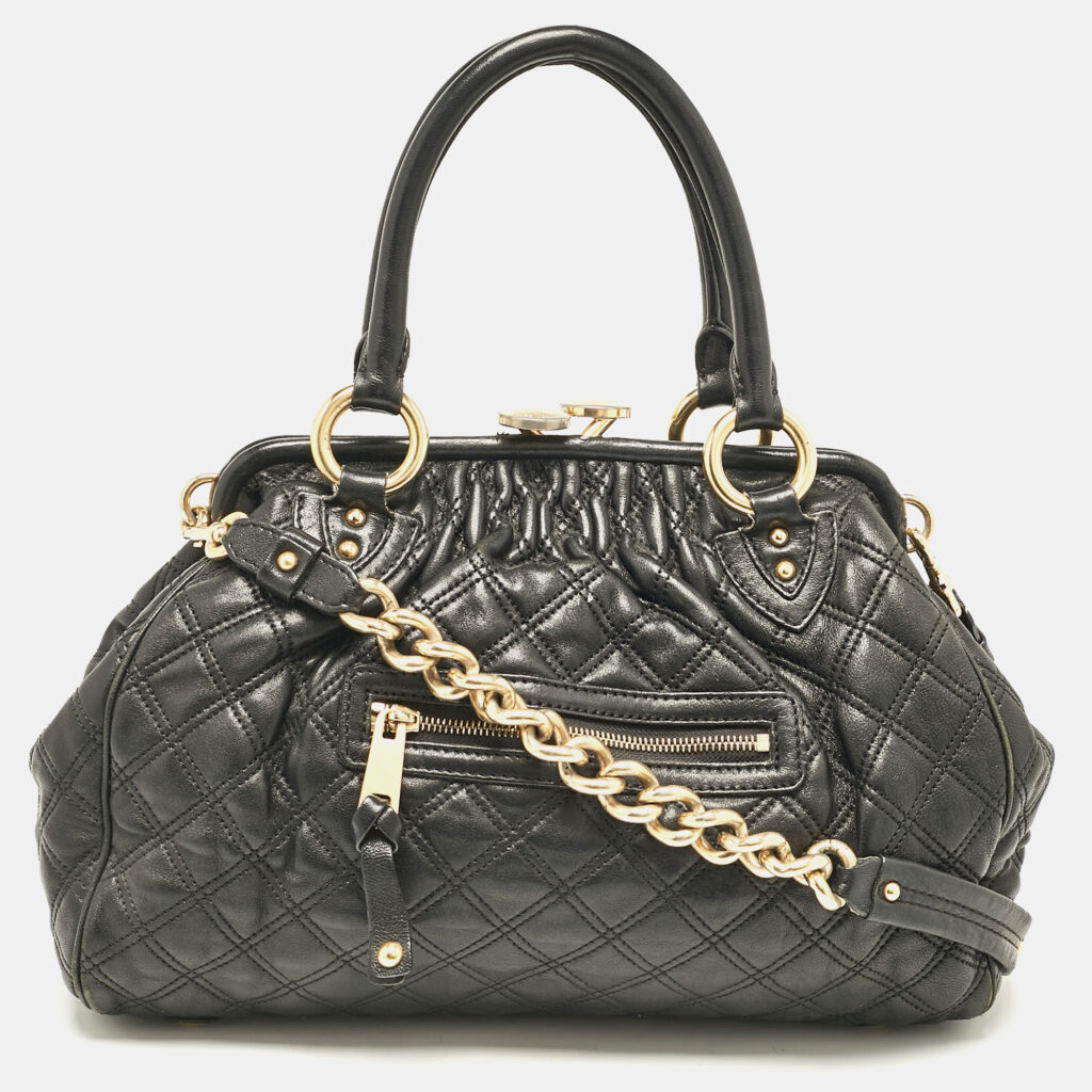 luxury-women-marc-jacobs-used-handbags-p1079881-008 Marc Jacobs Black Quilted Leather Stam Satchel