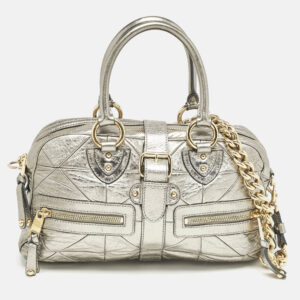 Marc Jacobs Grey Metallic Leather Double Zip Pocket Satchel