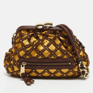 Marc Jacobs Brown/Yellow Laser Cut Suede and Satin Crystal Stam Shoulder Bag