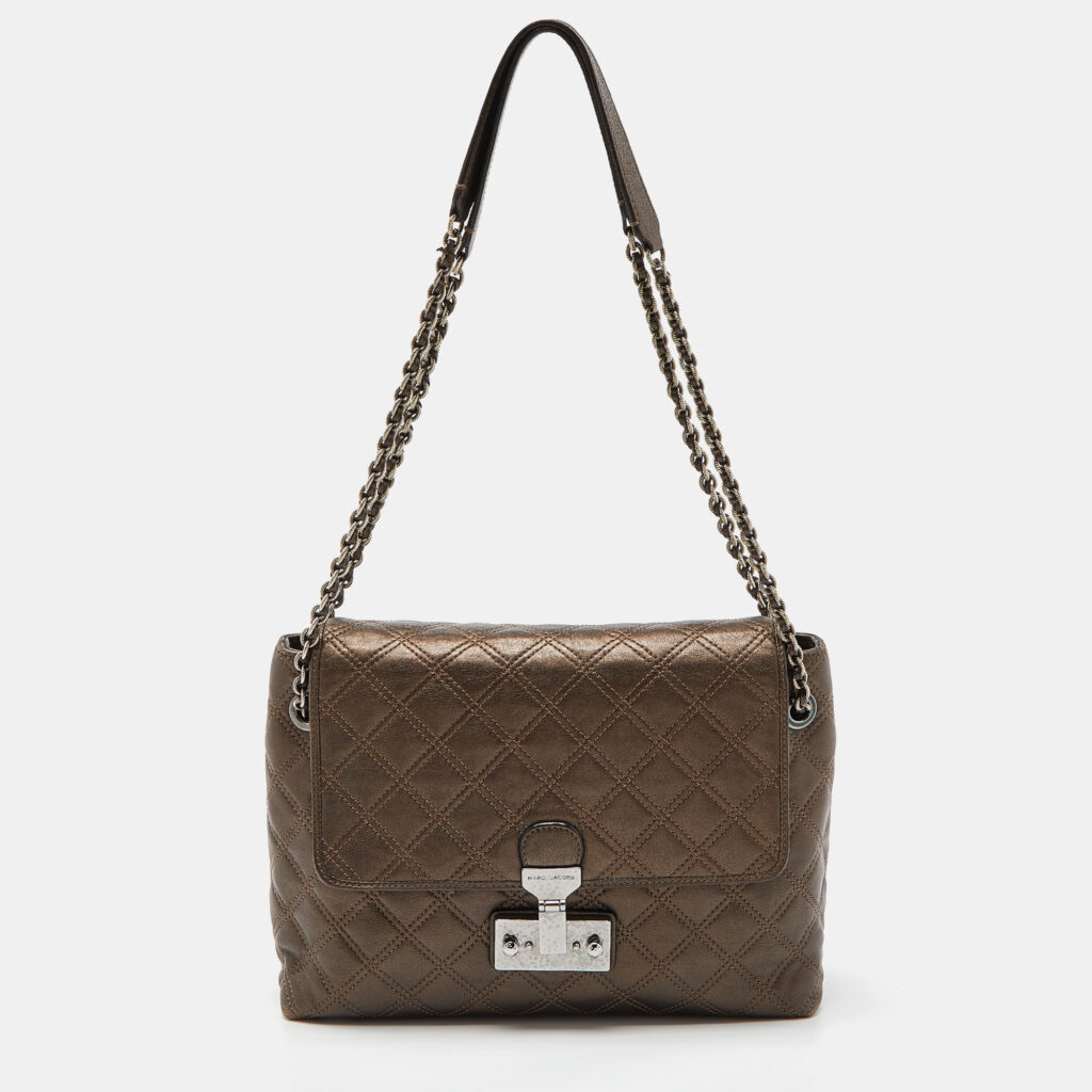 luxury-women-marc-jacobs-used-handbags-p840724-014 Marc Jacobs Metallic Quilted Leather Flap Shoulder Bag