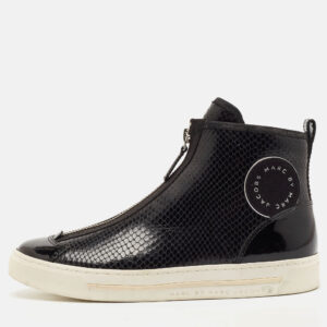 Marc Jacobs Black Patent Leather and Snakeskin Embossed Leather High Top Sneakers Size 37