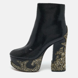 Marc Jacobs Black Python Embossed Leather Ankle Length Boots Size 37