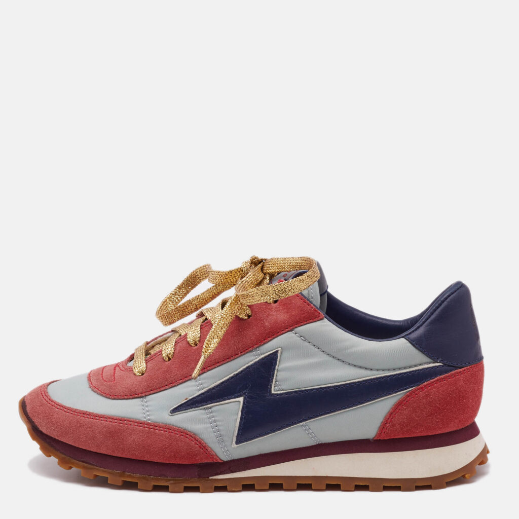 luxury-women-marc-jacobs-used-shoes-p1129293-003 Marc Jacobs Tricolor Suede and Leather Lace Up Sneakers Size 37