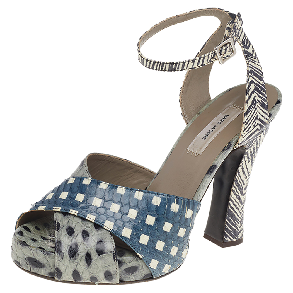luxury-women-marc-jacobs-used-shoes-p512496-003-2 Marc Jacobs Multicolor Python Leather Ankle Strap Sandals Size 35.5