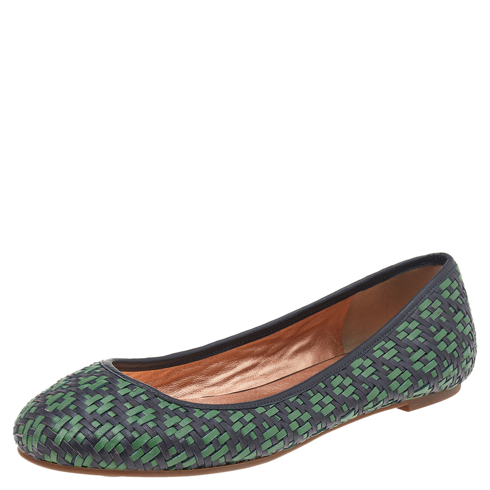 luxury-women-marc-jacobs-used-shoes-p551400-002-1 Marc Jacobs Green/Black Braided Leather Ballet Flats Size 38