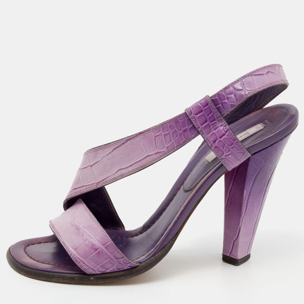 luxury-women-marc-jacobs-used-shoes-p653096-008-1 Marc Jacobs Purple Croc Embossed Leather Slingback Sandals Size 39