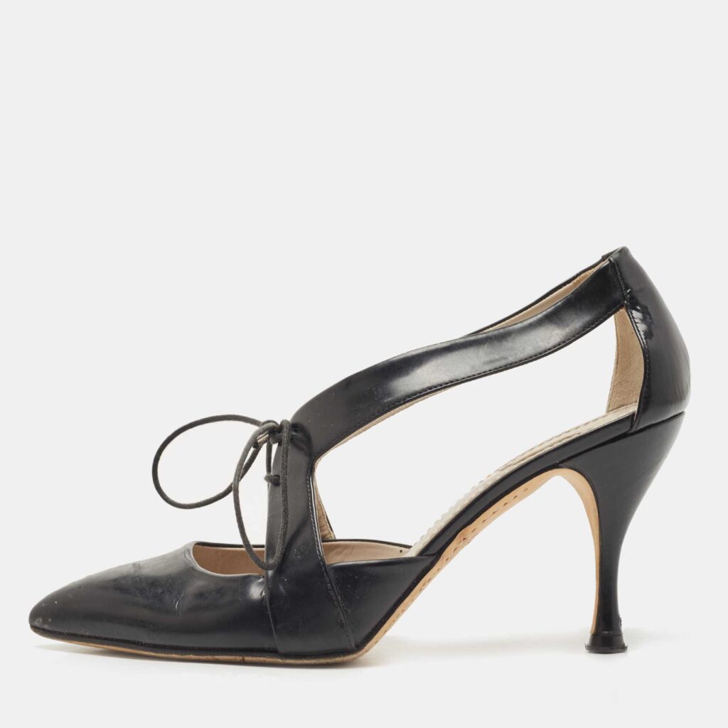 luxury-women-marc-jacobs-used-shoes-p819396-003 Marc Jacobs Black Leather Lace Tie Pumps Size 36.5