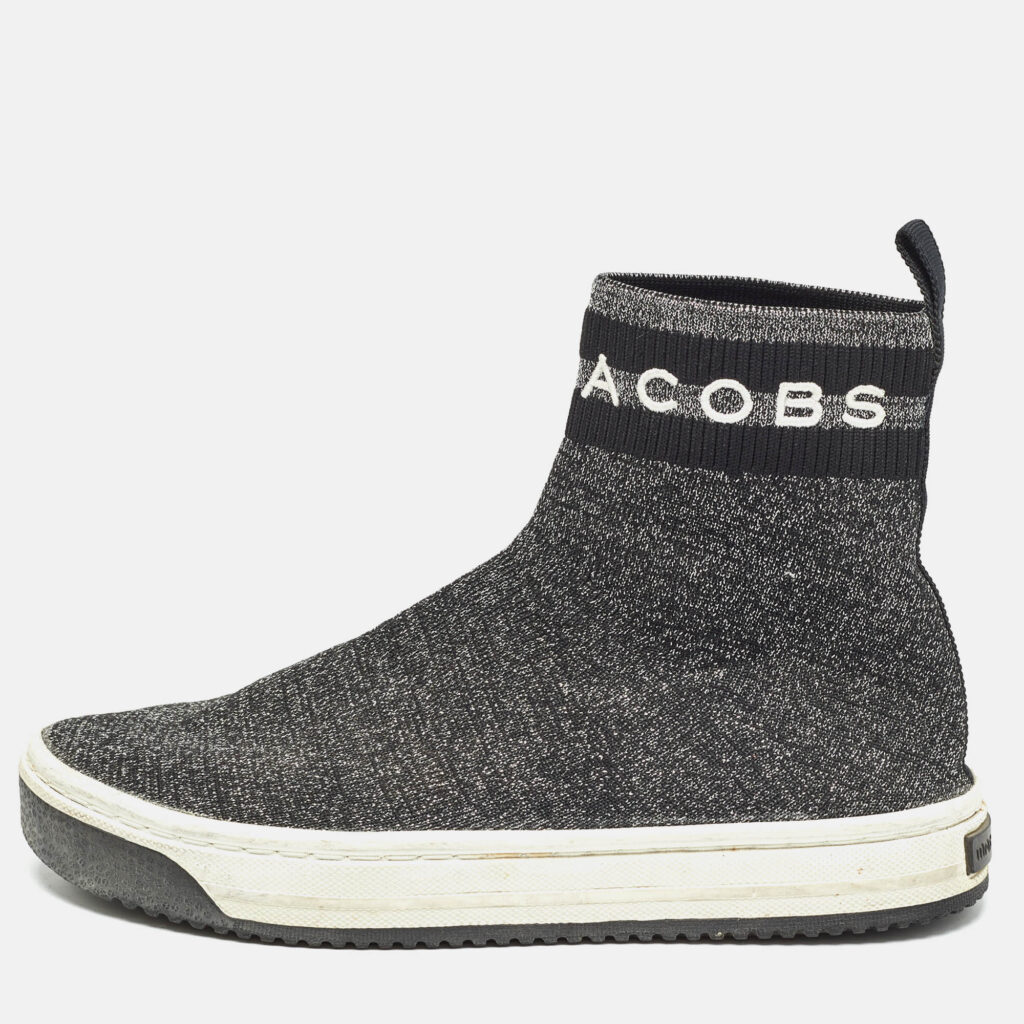 luxury-women-marc-jacobs-used-shoes-p998099-005 Marc Jacobs Black/Silver Knit Fabric Dart Sock Sneakers Size 37