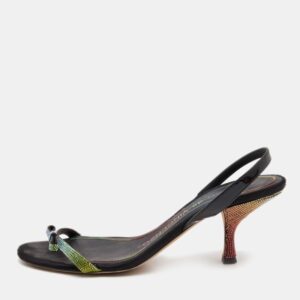 Marco de vincenzo Black Patent Embellished Slingback Sandals Size 40