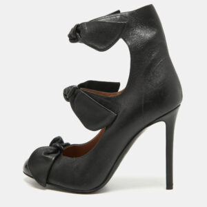 Marco de vincenzo Black Leather and Patent Cap Toe Triple Bow Pumps Size 39