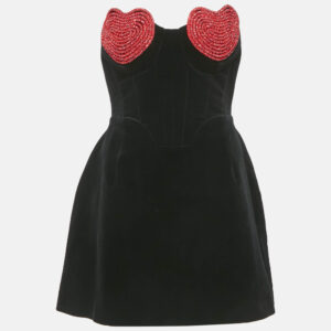 Marianna Senchina Black Velvet Heart Studded Strapless Mini Dress M