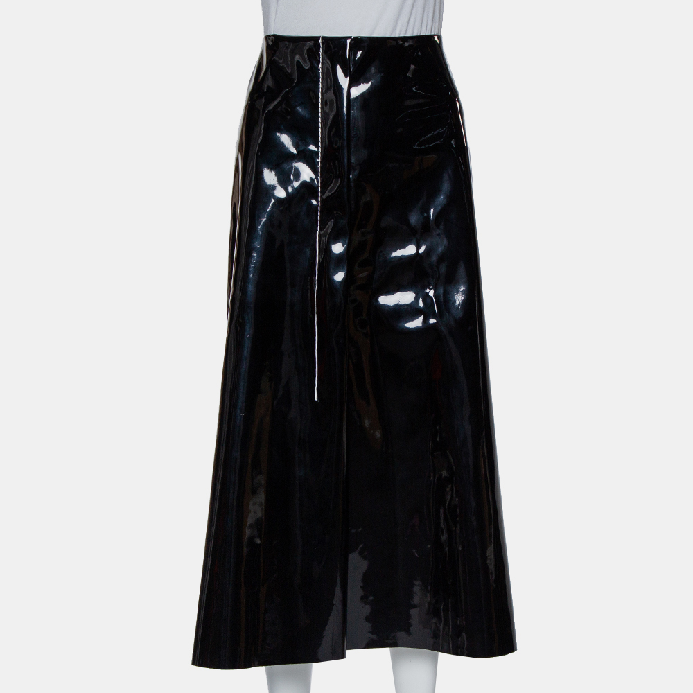 luxury-women-marni-new-clothes-p434019-010 Marni Black Faux Patent Leather Hanging Thread Detail Midi Skirt M