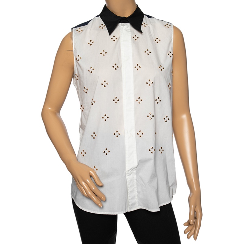 luxury-women-marni-new-clothes-p500707-1632774295-006-1 Marni White Embellished Poplin Contrast Collar & Yoke Detailed Sleeveless Shirt M