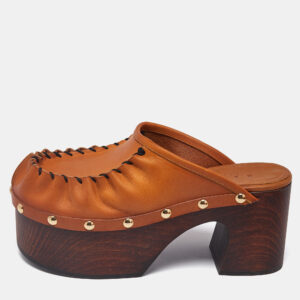 Marni Tan Leather Studded Platform Clogs Size 37