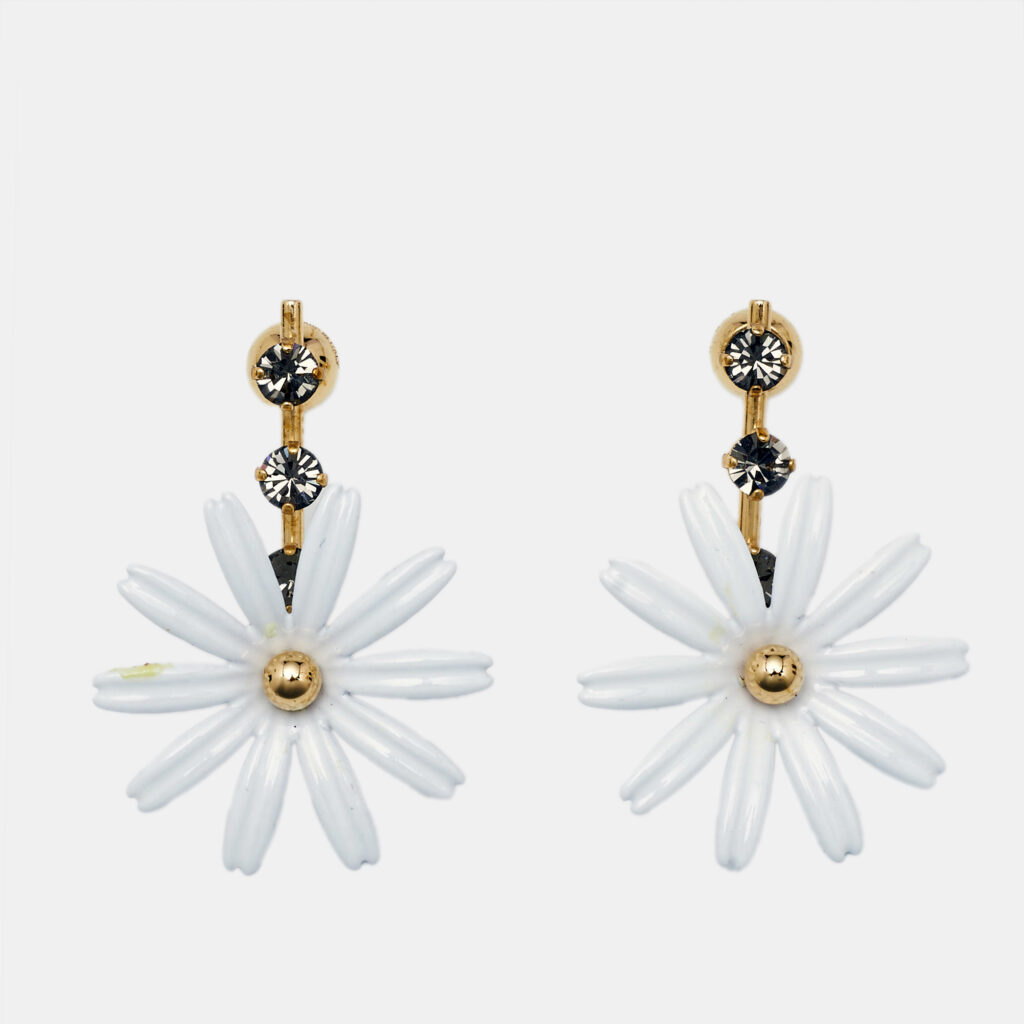 luxury-women-marni-used-accessories-p1121519-002 Marni Daisy Crystals White Coated Gold Tone Bar Earrings