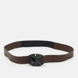 Marni Dark Brown/Black Leather and Elastic Waist Belt 95CM