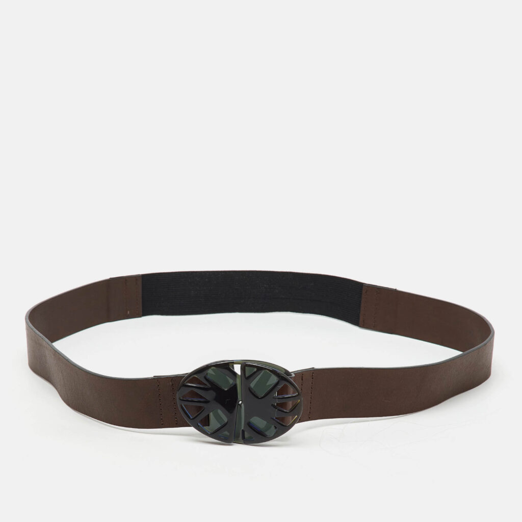 luxury-women-marni-used-accessories-p1164494-002 Marni Dark Brown/Black Leather and Elastic Waist Belt 95CM