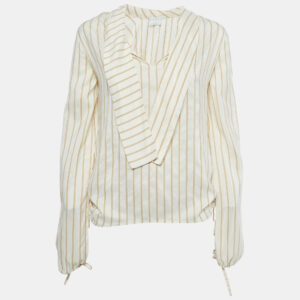 Marni Cream Stripe Silk Neck Tie-Up Detail Blouse S
