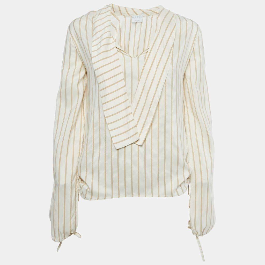 luxury-women-marni-used-clothes-p1097194-001 Marni Cream Stripe Silk Neck Tie-Up Detail Blouse S