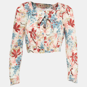 Marni Multicolor Floral Print Cotton Tie-Up Detail Blouse S
