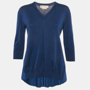 Marni Royal Blue Cotton Knit and Silk Pleated Asymmetric Top M