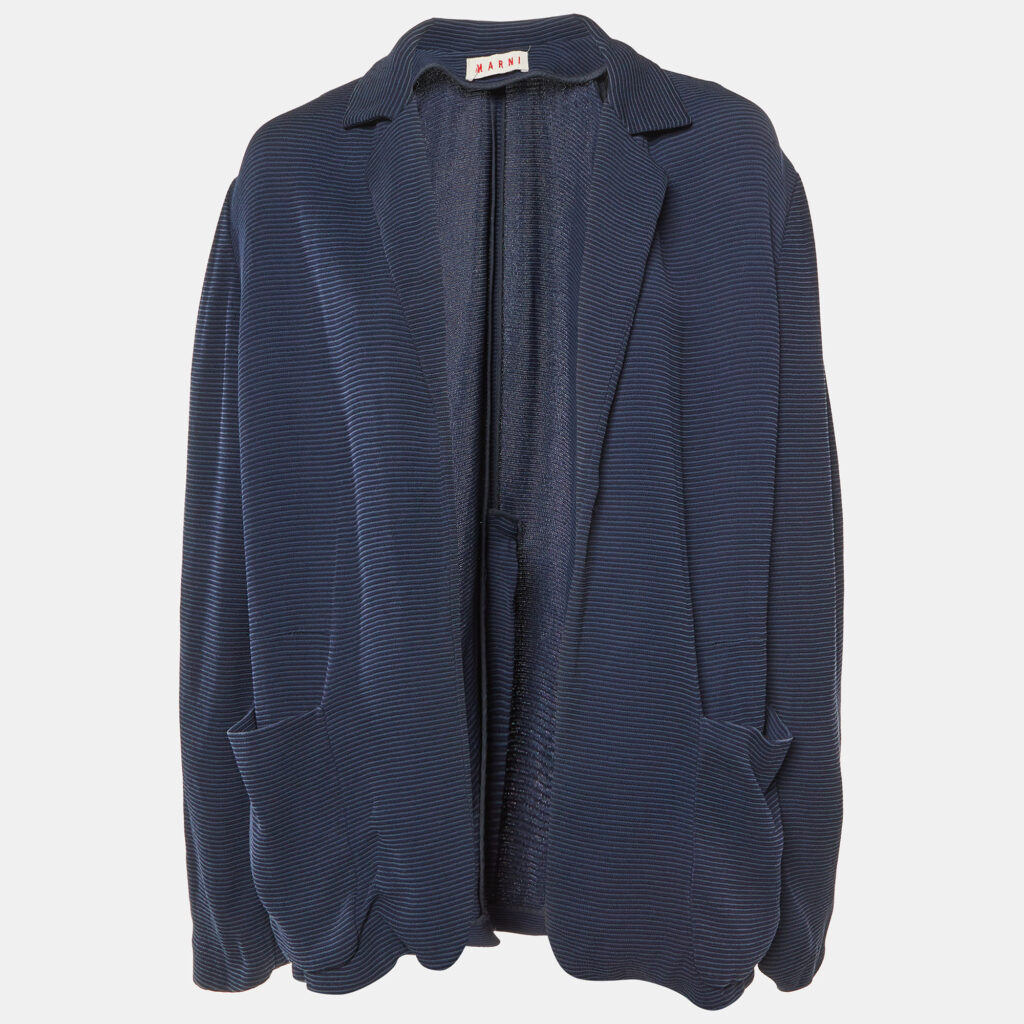 luxury-women-marni-used-clothes-p1103794-003 Marni Navy Blue Crepe Open Front Blazer L