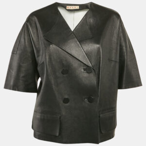 Marni Black Leather Double Breasted Short Jacket S