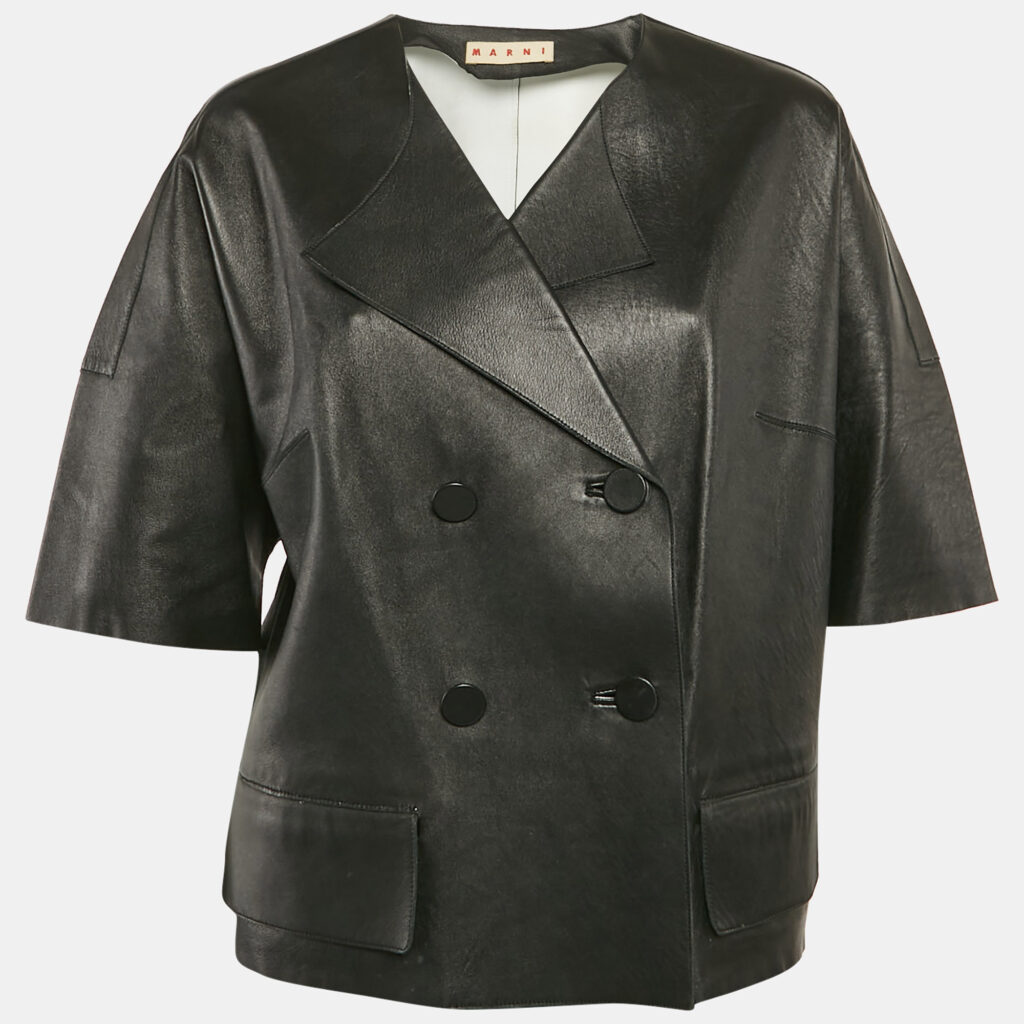 luxury-women-marni-used-clothes-p1108913-003 Marni Black Leather Double Breasted Short Jacket S