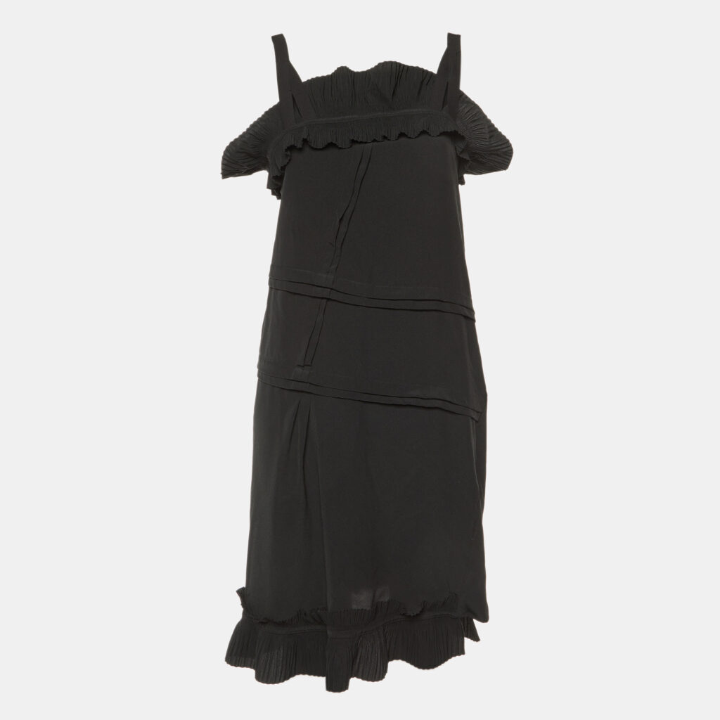 luxury-women-marni-used-clothes-p1110334-002 Marni Black Crepe Ruffled Sleeveless Midi Dress M