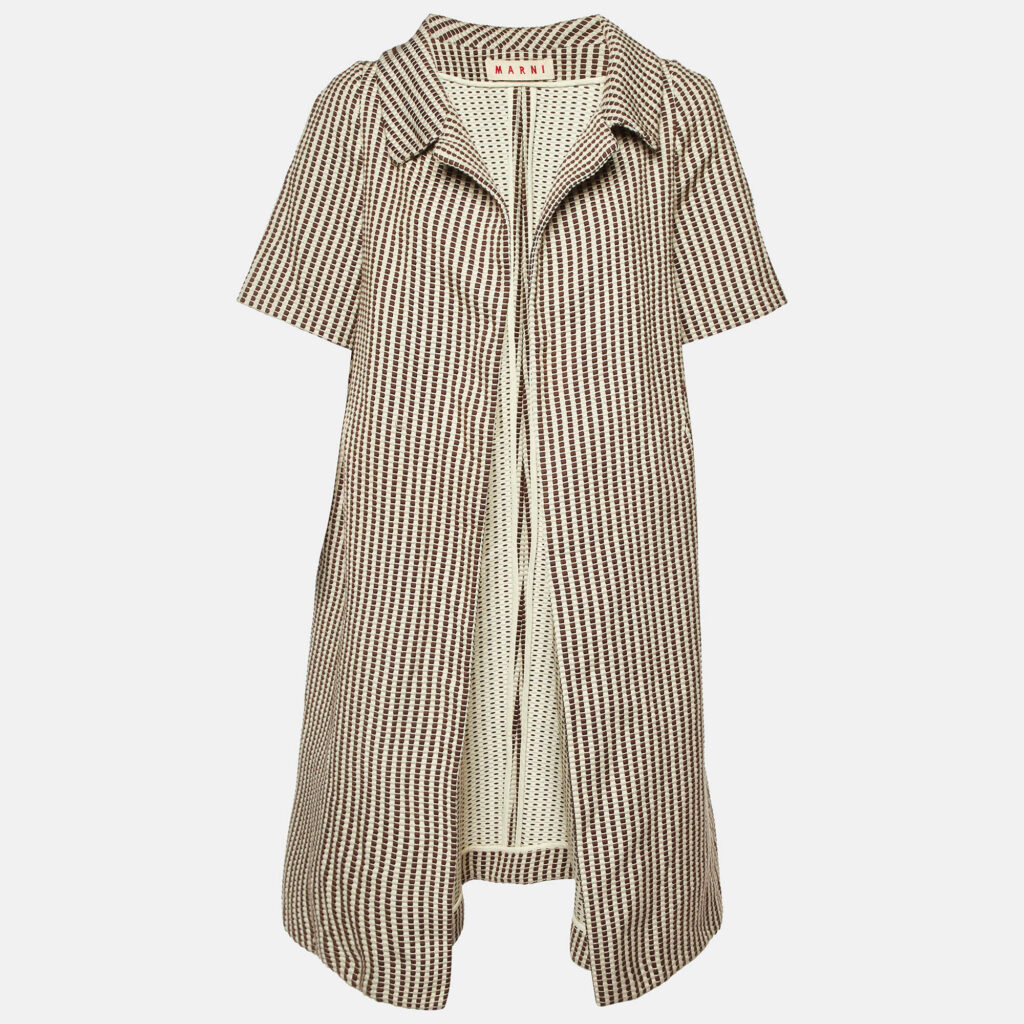 luxury-women-marni-used-clothes-p1114548-005 Marni Brown Textured Stripe Cotton Short Sleeve Coat L