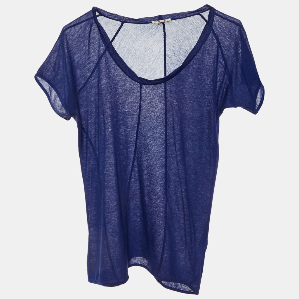 luxury-women-marni-used-clothes-p1138652-005 Marni Navy Blue Cotton Knit Deep Neck T-Shirt M