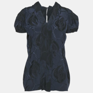 Marni Navy Blue Jacquard Silk Blend Blouse M