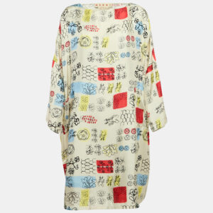 Marni Cream Printed Silk Shift Dress M